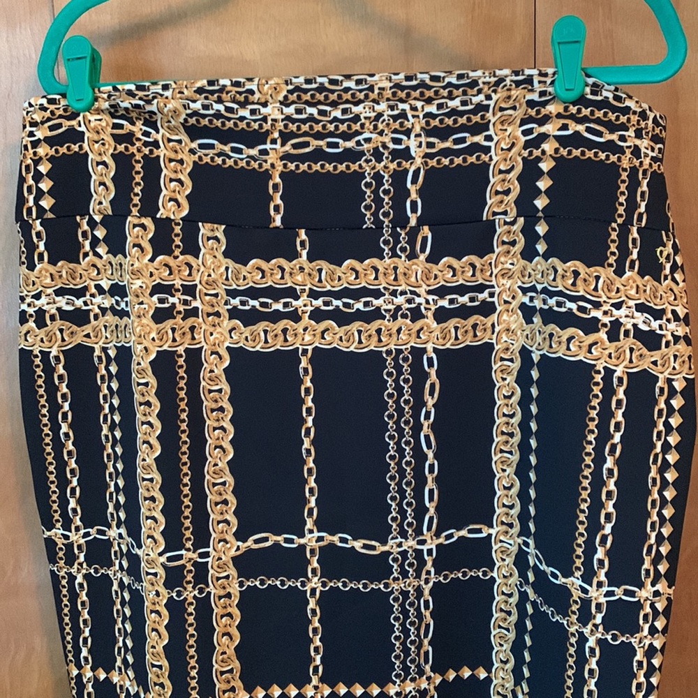 Thalia Sodi Gold-Tone Chain Link Print Plaid Scuba Skirt